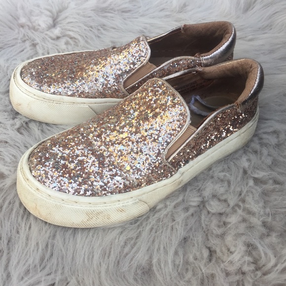 gold glitter slip on sneakers